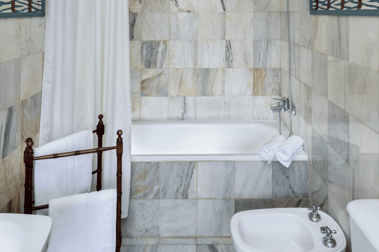 Axataf Luxury Double Room, Bathroom, Hotel Cortijo Torre da la Reina, Seville, Andalusia, Spain