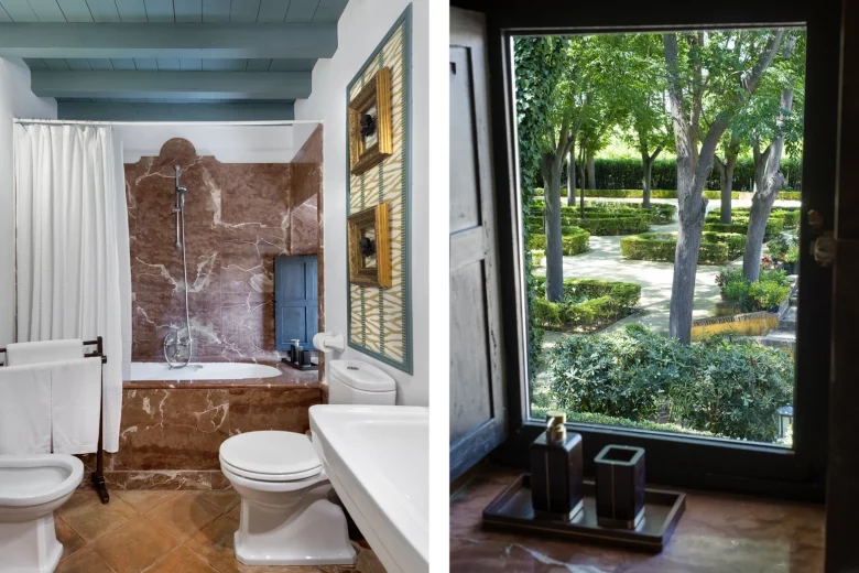 Fernando III Junior Suite, Bathroom + Garden View, Hotel Cortijo Torre de la Reina, Seville, Andalusia, Spain